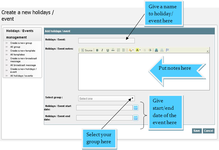 Create holiday/event